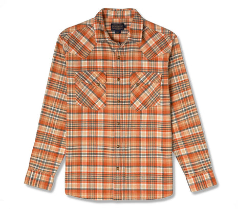 Wyatt Snap Shirt - Tan / Rust Plaid