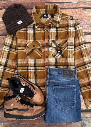 Surf Days Fleece Overshirt - Brown Plaid