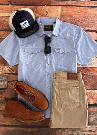 H Bar B Snap Shirt - Faded Blue Oxford