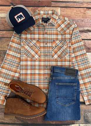 Wyatt Snap Shirt - Tan / Rust Plaid
