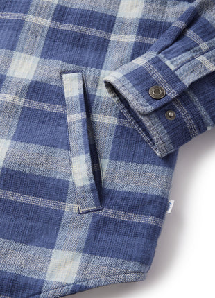 Harold Sherpa Lined Shacket - Blue Plaid