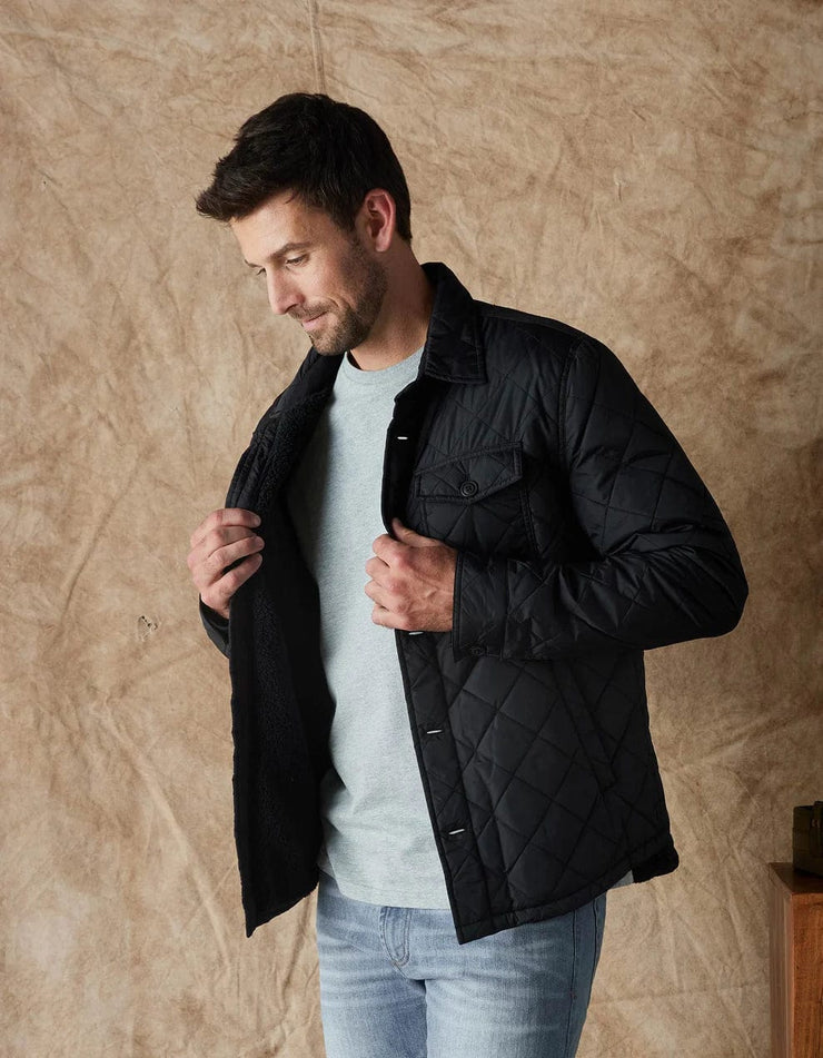 Quilted Sherpa Lined Shacket - Black