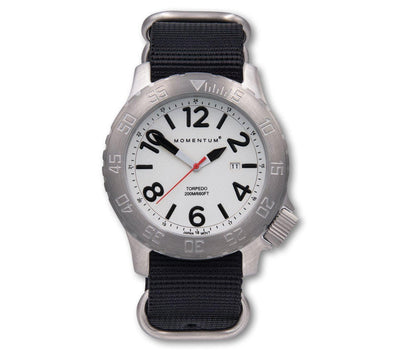 Torpedo Dive Watch [44MM] - Black Nato Band Accessories Momentum White/Black 