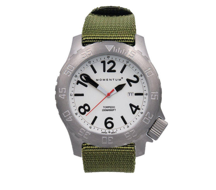 Torpedo Dive Watch [44MM] - Green Nato Band Accessories Momentum White/Green 